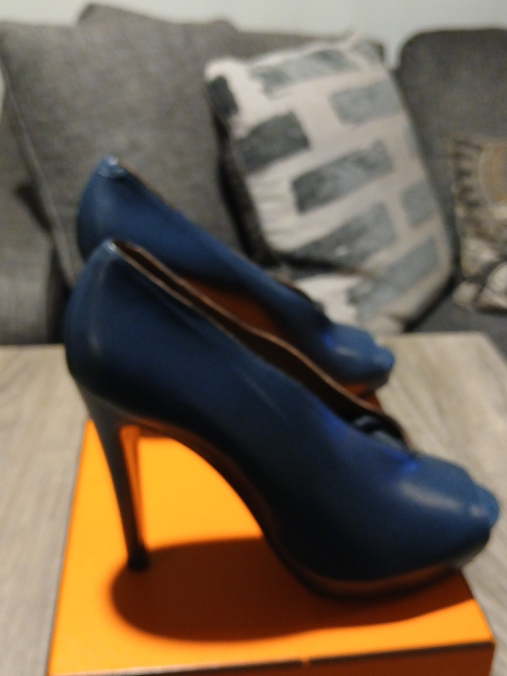 Hermès Gloria Teal Blue Leather Peep Toe Platform Pumps Heels Sz 39 (US 8.5) - Picture 8 of 15